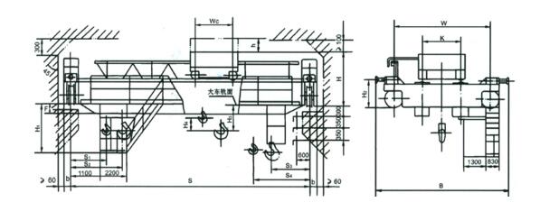 32/5吨、50/10吨双梁吊钩桥式起重机结构图